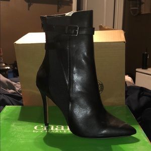 Black leather booties